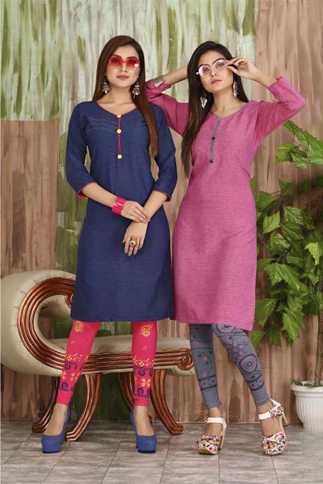Women's Heavy Rayon Kurti with Printed Leggings, Pale Violet Red