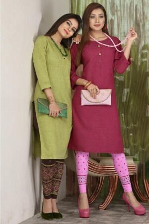 Women's Heavy Rayon Kurti with Printed Leggings, Maroon