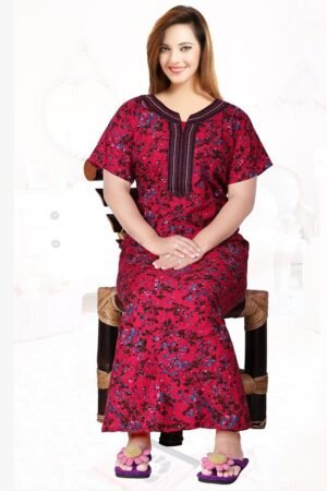 Women's Half Sleeve Spun Cotton Nightgown, Zipper