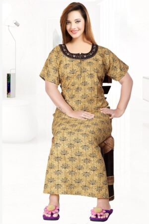 Women's Half Sleeve Spun Cotton Nightgown, Zipper