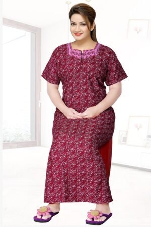 Women's Half Sleeve Spun Cotton Nightgown, Zipper