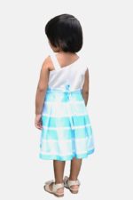 379STA05EB802-2 Baby Girls Knee Long Frock Dress, Satin Pleated, Striped, Blue