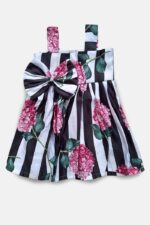 379STC73A7F3E-1 Baby Girls Knee Long Frock Dress, Satin & Poly Cotton, Stripes