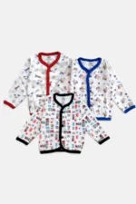 638ST3EE03241-BB Baby Boys Front Open Full Sleeve Jhabla Tshirt, 3 pcs Set