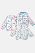 Baby Girls Front Open Full Sleeve Jhabla Tshirt, 3 pcs Set