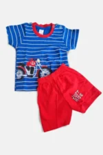 Baby Boys T-Shirt and Shorts Set, Bike Printed, Striped, Blue