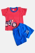638ST4D8CB96CRD-1 Baby Boys T-Shirt and Shorts Set, Bike Printed, Striped, Red