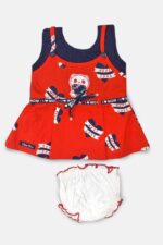 638STADBA6375-rd-1 Baby Girls Printed Frock with Panty, Hosiery, Red