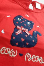 638STBB0B2730-rd-2 Baby Girls Kitty Hosiery Top and Denim Skirt Set, Red