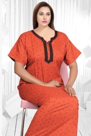 Women's Half Sleeve Spun Cotton Nightgown, Zipper