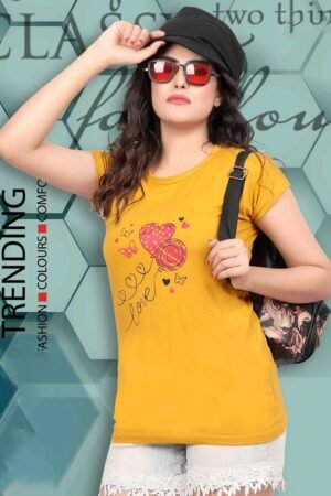 Women's Round Neck Lounge T-Shirt, Printed, Yellow