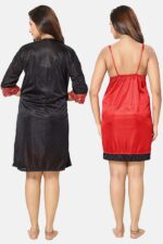 A14ST026BAE9C-2 Women's Satin Nightdress with Wrap Gown, Purple, Solid Red, Black