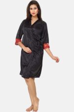 A14ST026BAE9C-3 Women's Satin Nightdress with Wrap Gown, Purple, Solid Red, Black