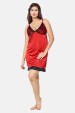 A14ST026BAE9C-4 Women's Satin Nightdress with Wrap Gown, Purple, Solid Red, Black