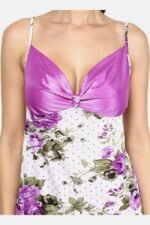A14ST1CF1B835-4 Women's Satin Nightdress with Wrap Gown, Purple, Floral