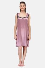 A14ST3307F499-1 Women's Satin Nightdress, Solid, Pink