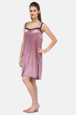 A14ST3307F499-2 Women's Satin Nightdress, Solid, Pink