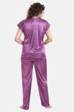 A14ST6BFF7496-3 Women's Satin Nightsuit / Nightwear Set, Solid, Purple