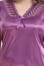 A14ST6BFF7496-4 Women's Satin Nightsuit / Nightwear Set, Solid, Purple