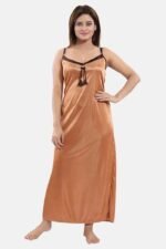 A14STAA25BA21-3 Women's Satin Nightdress with Robe, Solid, Beige