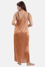 A14STAA25BA21-5 Women's Satin Nightdress with Robe, Solid, Beige
