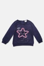 Baby Girls Pullover Sweater T-Shirt with Applique, Navy Blue