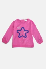 A30162A2-PNK-1 Baby Girls Pullover Sweater T-Shirt with Applique, Pink