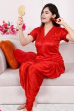 A42STE2D54764-1-1 Women's Satin Patiala Top and Pyjama Set