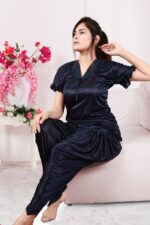 A42STE2D54764-3-1 Women's Satin Patiala Top and Pyjama Set