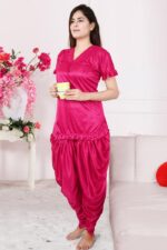 A42STE2D54764-5-1 Women's Satin Patiala Top and Pyjama Set