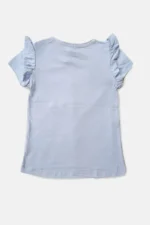 Baby Girls Shorted Sleeve Printed Applique Tops, Picnic Time, Blue