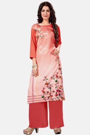 Ladies Digital Printed Crepe Kurta Top, Floral, Red