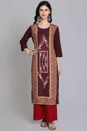Women's Digital Printed Crepe Kurta Top, Floral, Maroon