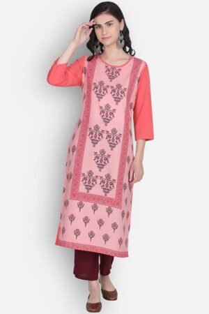 Ladies Digital Printed Crepe Kurta Top, Floral, Pink