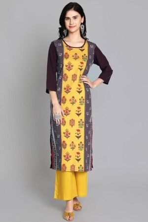 Women's Digital Printed Crepe Kurta Top, Floral, Yellow