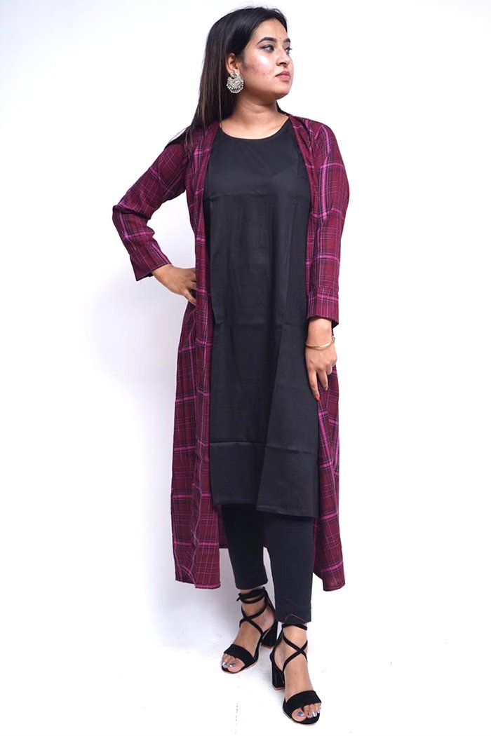 Women Cotton Plain Round Neck Straight Cut Navy Kurti CPK10