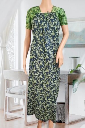 Ladies Pure Cotton Nightgown, Elastic, Green