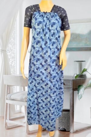 Ladies Pure Cotton Nightgown, Elastic, Blue