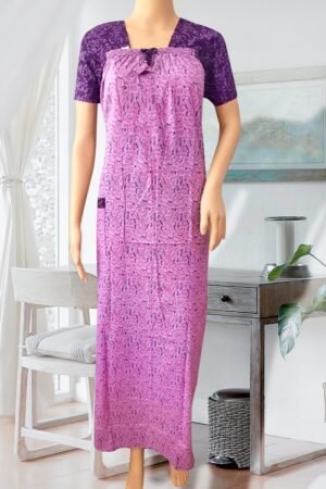 Women Pure Cotton Nightgown, Elastic, Violet