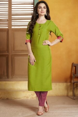 Ladies double tone rayon kurti, green