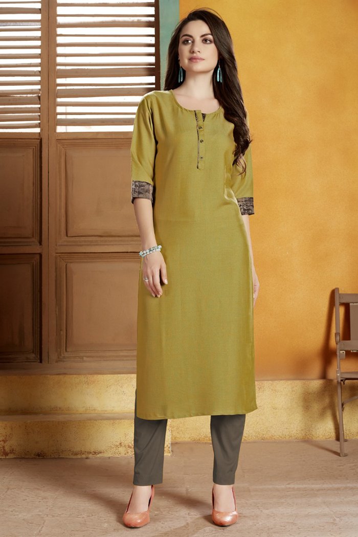 Women's Heavy Rayon Kurti with Printed Leggings, Green - Womensplace