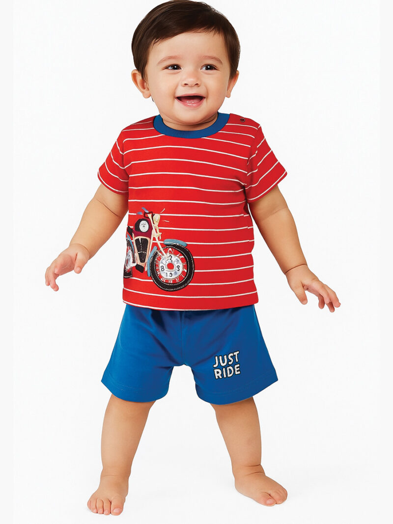 Untitled-14 Baby Boys T-Shirt and Shorts Set, Bike Printed, Striped, Red