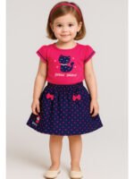 Baby Girls Kitty Hosiery Top and Denim Skirt Set, Pink