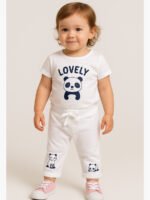 Baby Girls Knit Fleece Jogger, Cute Panda, White