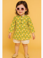 Little Girls Daily Wear Tops, Printed, Lime Green