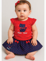 Untitled-3 Baby Girls Kitty Hosiery Top and Denim Skirt Set, Red