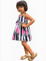 Untitled-32 Baby Girls Knee Long Frock Dress, Satin & Poly Cotton, Stripes