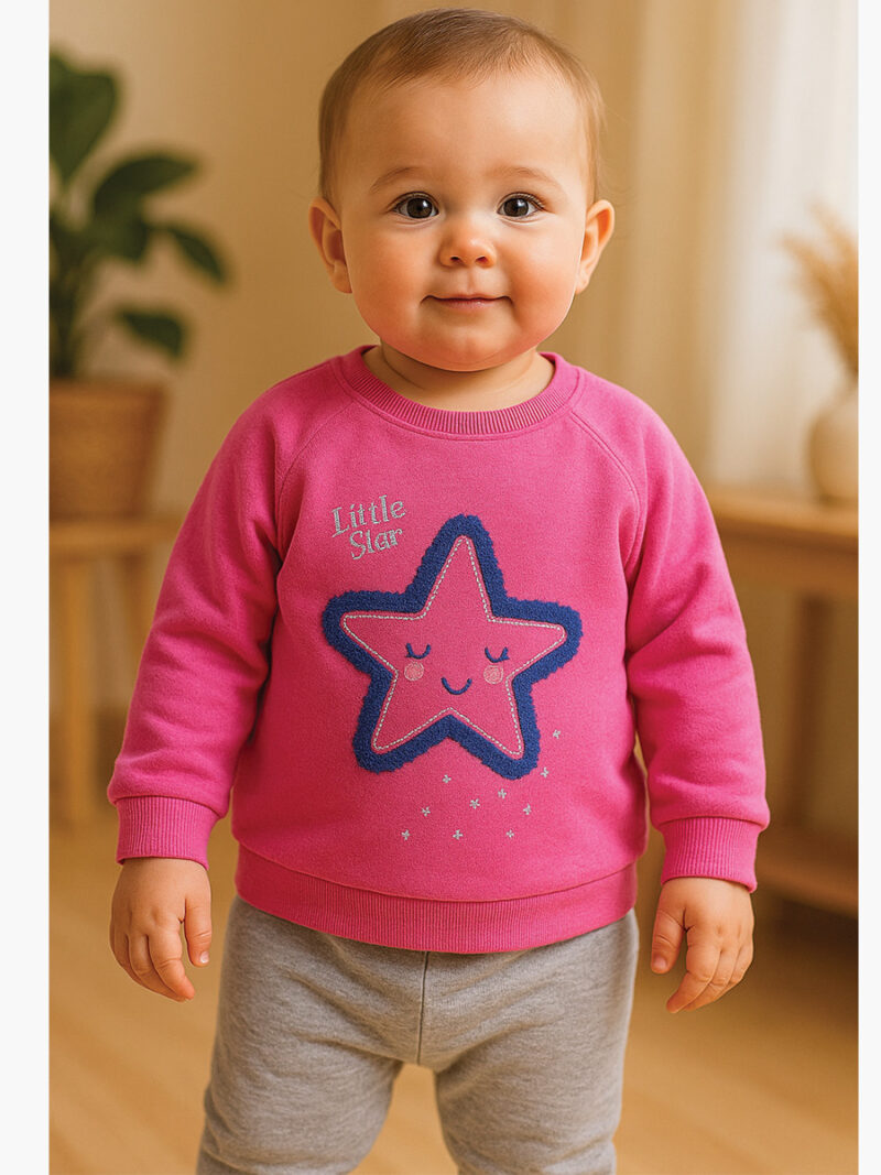 Untitled-37 Baby Girls Pullover Sweater T-Shirt with Applique, Pink