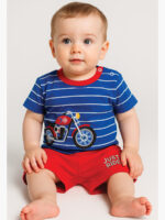 Baby Boys T-Shirt and Shorts Set, Bike Printed, Striped, Blue