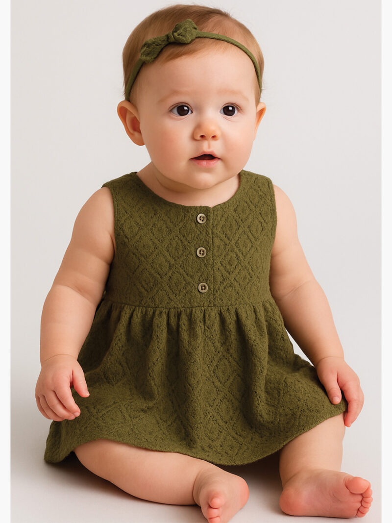 Girls Dailywear Dress, Hakoba, Green